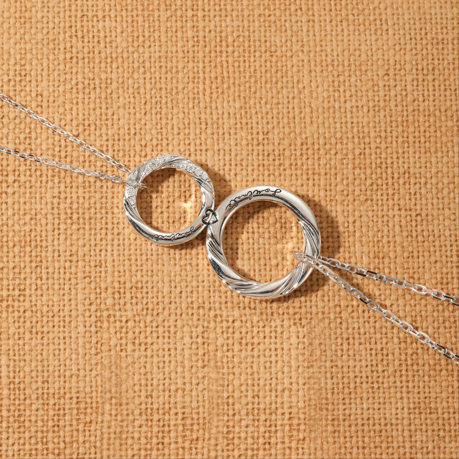 Silver twisted soulmate matching couple necklaces, engraved anniversary jewelry gift