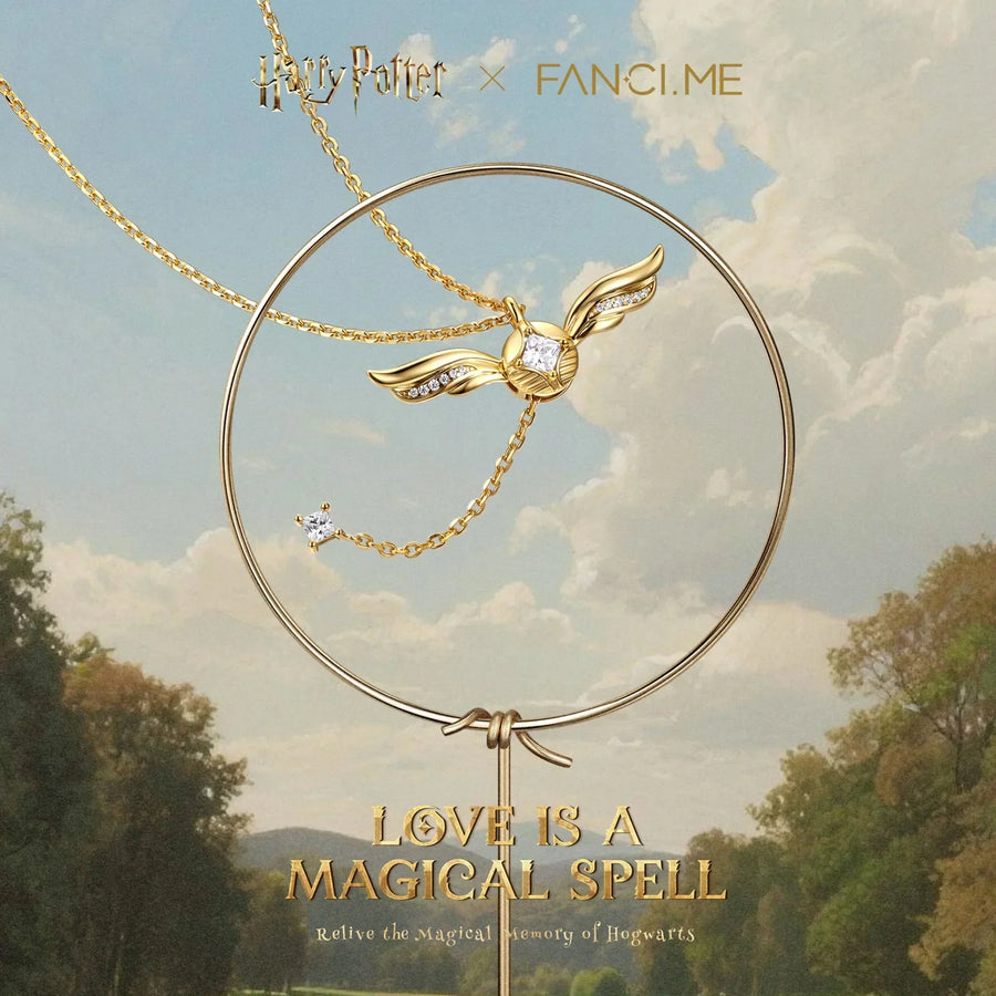 Golden Snitch necklace in a Harry Potter x FANCIME graphic
