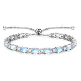 "Glamour Radiance" June Birthstone Moonstone Sterling Silver Tennis Bracelet Classic Bolo Chain