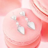 FANCIME "Pink Moment" Pink Heart Long Drop Sterling Silver Earrings With White Pearl and CZ Stones