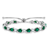 "Glamour Teardrop" May Birthstone Emerald Sterling Silver Tennis Bracelet Classic Bolo Chain