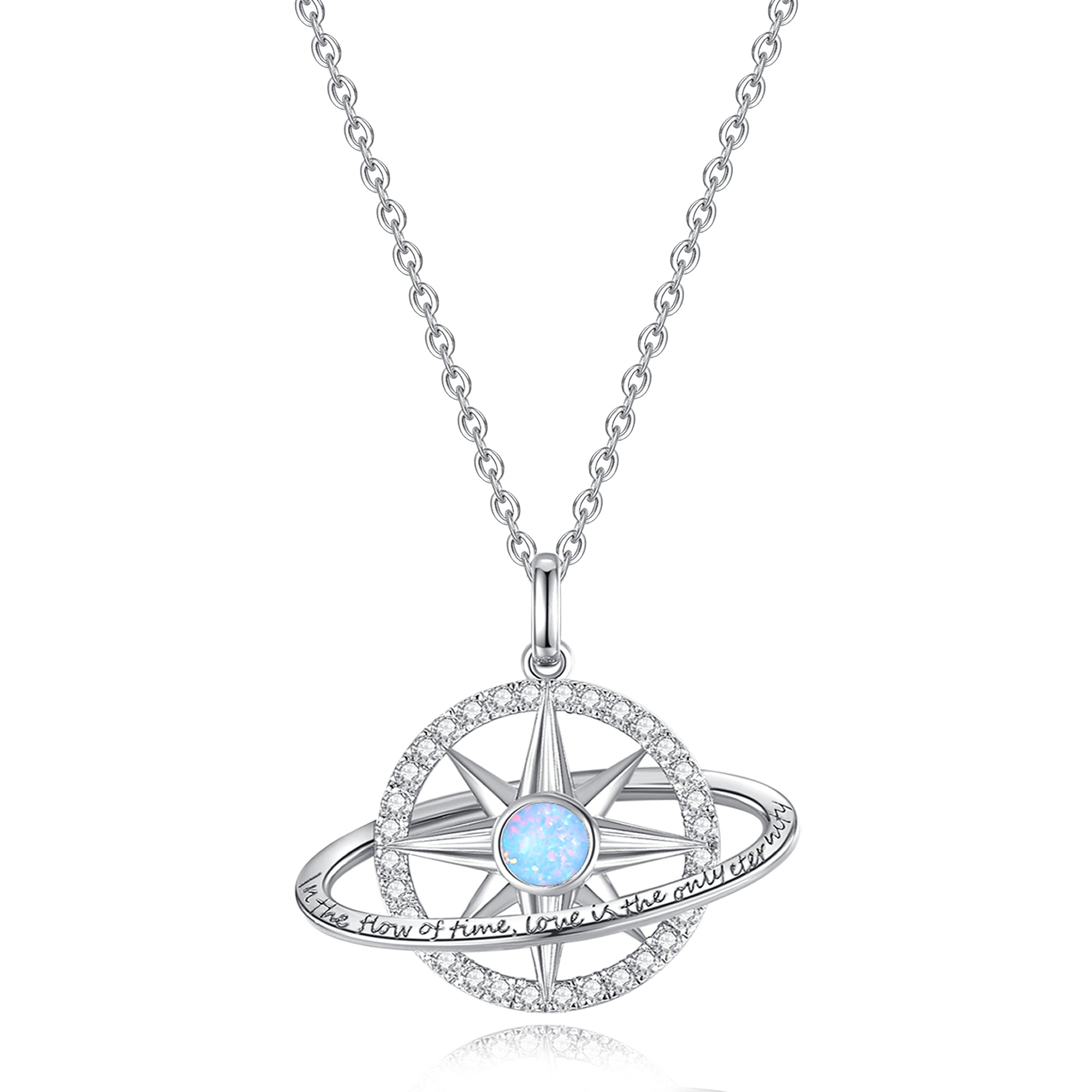 FANCIME "Stellar Promise" Opal October Birthstone Sterling Silver Necklace