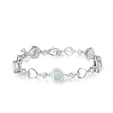 FANCIME Halo Heart October Birthstone Opal Station Tennis Sterling Silver Bracelet