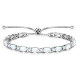 "Glamour Radiance" October Birthstone Opal Sterling Silver Tennis Bracelet Classic Bolo Chain