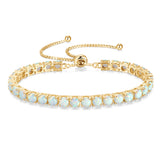 "Eternal Elegance" October Birthstone Opal Sterling Silver Tennis Bracelet Classic Bolo Chain