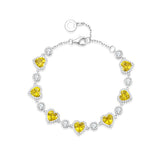 FANCIME "Ms Charming" Halo Heart November Birthstone Citrine Sterling Silver Tennis Bracelet