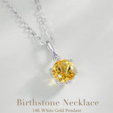 FANCIME “Everbloom” 14K Solid White Gold November Birthstone Gemstone Citrine Pendant with Sterling Silver Chain Necklace