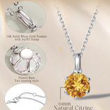 FANCIME “Everbloom” 14K Solid White Gold November Birthstone Gemstone Citrine Pendant with Sterling Silver Chain Necklace