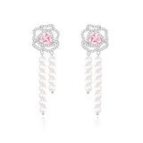 "Rose Amour" Sterling Silver Pearl Threader Earrings