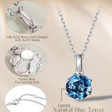 FANCIME “Everbloom” 14K Solid White Gold December Birthstone Gemstone Topaz Pendant with Sterling Silver Chain Necklace