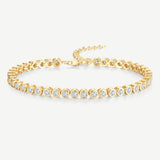 FANCIME "Orbit" Classic Sterling Silver Bezel Set Tennis Bracelet Adjustable Chain