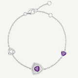 Trinity Textured Silver Bracelet in Created Amethyst