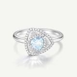 Trinity Textured Silver Ring in Created Aquamarine