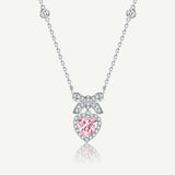 FANCIME "Heart Kiss" Sugar Bow March Birthstone Aquamarine Sterling Silver Necklace