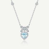 FANCIME "Heart Kiss" Sugar Bow March Birthstone Aquamarine Sterling Silver Necklace