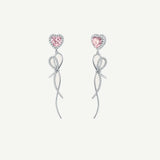 FANCIME "Sugar Talk" Pink Heart Long Drop Sterling Silver Earrings
