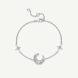 FANCIME "Pink Dream" Crescent Moon Star  Sterling Silver Strand Bracelet