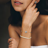 Trinity Textured Silver Bracelet in Created Sapphire