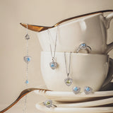 Trinity Textured Silver Bracelet in Created Aquamarine