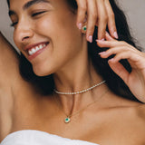Trinity Textured Silver Necklace in Created Emerald
