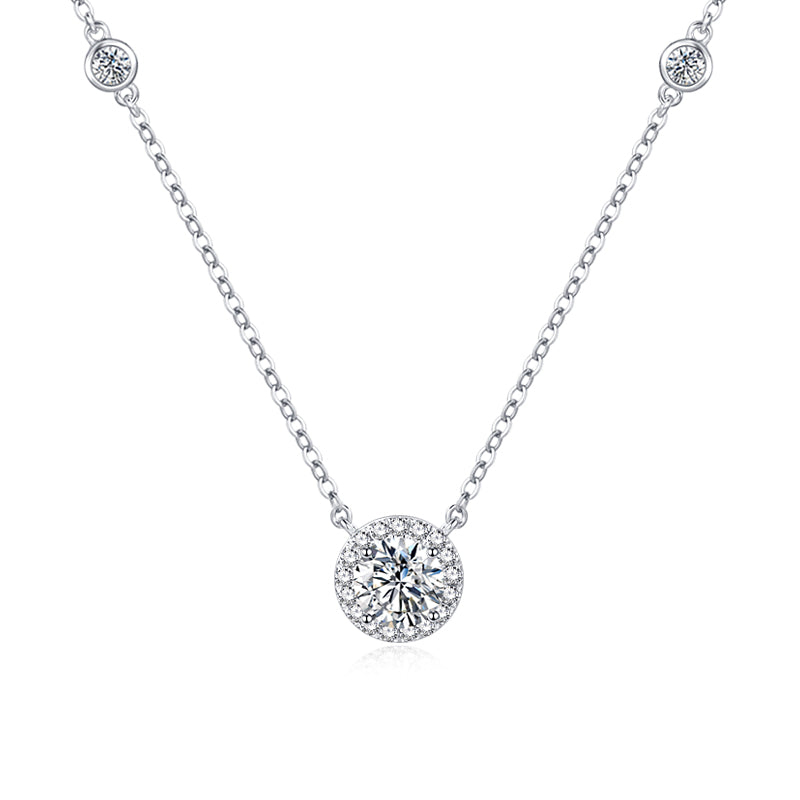 FANCIME "Spotlight" Setting Round Sterling Silver Necklace