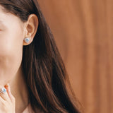 Trinity Textured Silver Earrings in Created Aquamarine