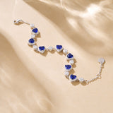 FANCIME "Ms Charming" Halo Heart Sapphire Sterling Silver Tennis Bracelet