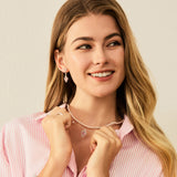 FANCIME "Pink Moment" Pink Heart Long Drop Sterling Silver Earrings With White Pearl and CZ Stones