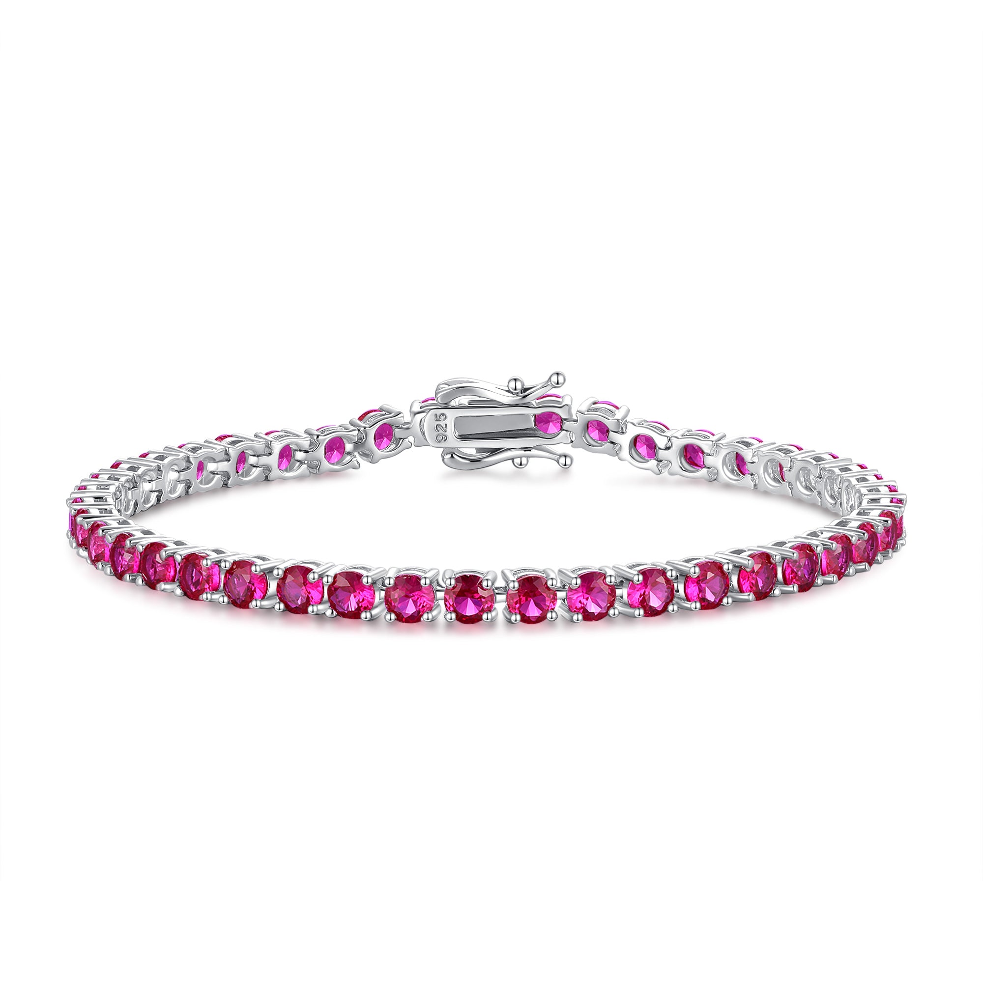 "Royal Red" Ruby July Birthstone Tennis Sterling Silver Bracelet