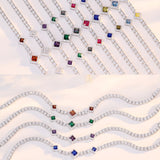 FANCIME "Square Sparkle" July Birthstone Ruby Sterling Silver Tennis Bracelets