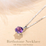 FANCIME “Everbloom” 14K Solid White Gold Amethyst Birthstone Gemstone Pendant with Sterling Silver Chain Necklace