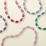 "Glamour Teardrop" October Birthstone Pink Tourmaline Sterling Silver Tennis Bracelet Classic Bolo Chain