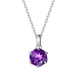 FANCIME “Everbloom” 14K Solid White Gold Amethyst Birthstone Gemstone Pendant with Sterling Silver Chain Necklace