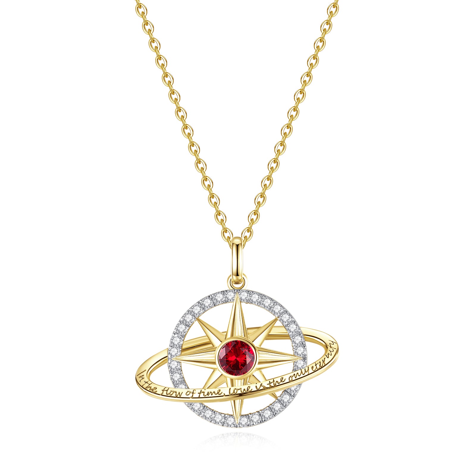 FANCIME "Stellar Promise" Ruby July Birthstone Sterling Silver Necklace