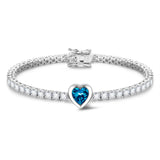 FANCIME "Axis" Heart Cut December Birthstone Topaz Sterling Silver Tennis Bracelet