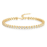 FANCIME "Orbit" Classic Sterling Silver Bezel Set Tennis Bracelet Adjustable Chain