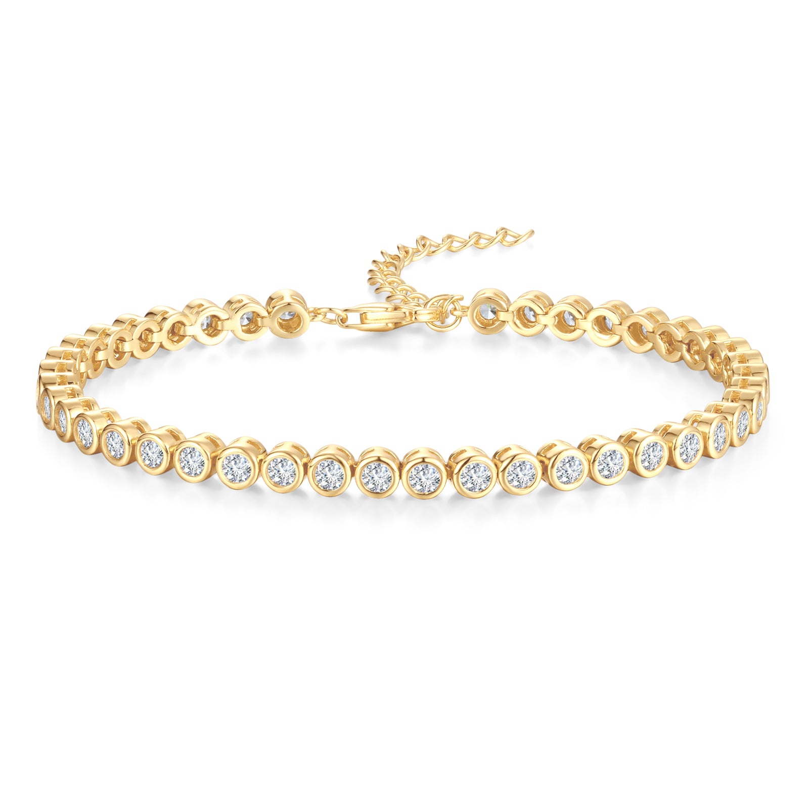 FANCIME "Orbit" Classic Sterling Silver Bezel Set Tennis Bracelet Adjustable Chain