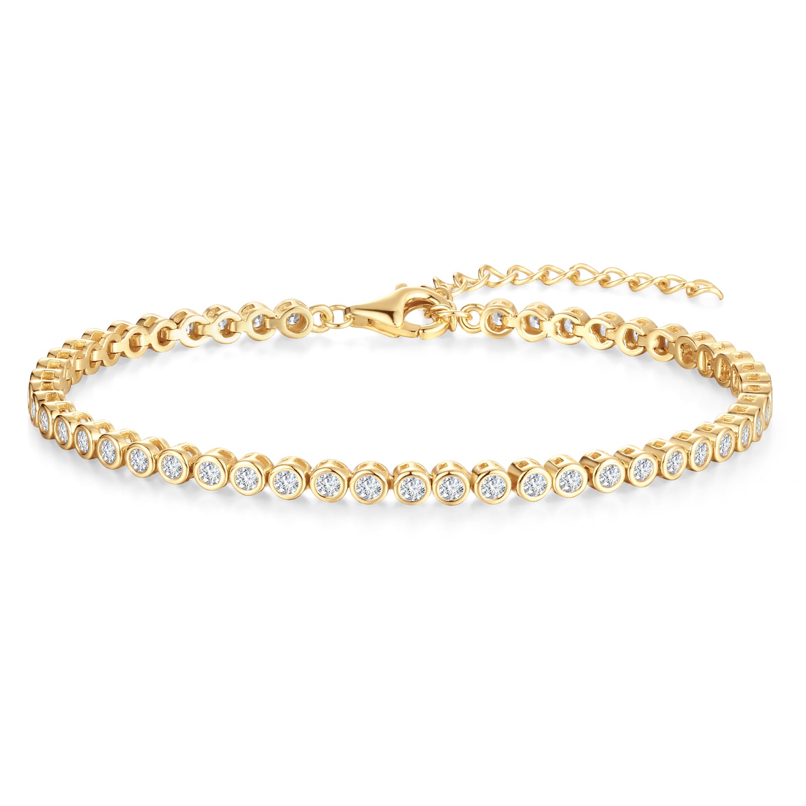 FANCIME "Orbit" Classic Sterling Silver Bezel Set Tennis Bracelet Adjustable Chain