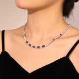 "Glamour Radiance" February Birthstone Fancy Cut Amethyst Sterling Silver Tennis Necklace
