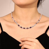 "Glamour Radiance" February Birthstone Fancy Cut Amethyst Sterling Silver Tennis Necklace