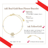 14K Yellow Gold Rose Flower Bracelet with 4MM Freshwater Pearls Luxury Adjustable Bracelet Fine Jewelry
