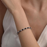 "Glamour Radiance" Fancy Cut Tennis Black Onyx Stone Sterling Silver Bracelet
