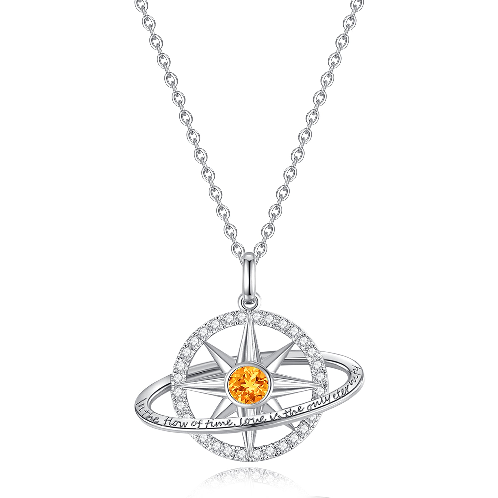FANCIME "Stellar Promise" Citrine November Birthstone Sterling Silver Necklace