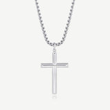 FANCIME Mens Beveled Cross Sterling Silver Necklace