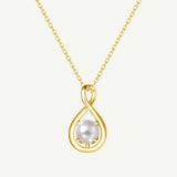"Infinite Embrace" June Birthstone White Pearl Infinity Symbol Sterling Silver Pendant Necklace - Gold