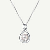 "Infinite Embrace" June Birthstone White Pearl Infinity Symbol Sterling Silver Pendant Necklace - Silver