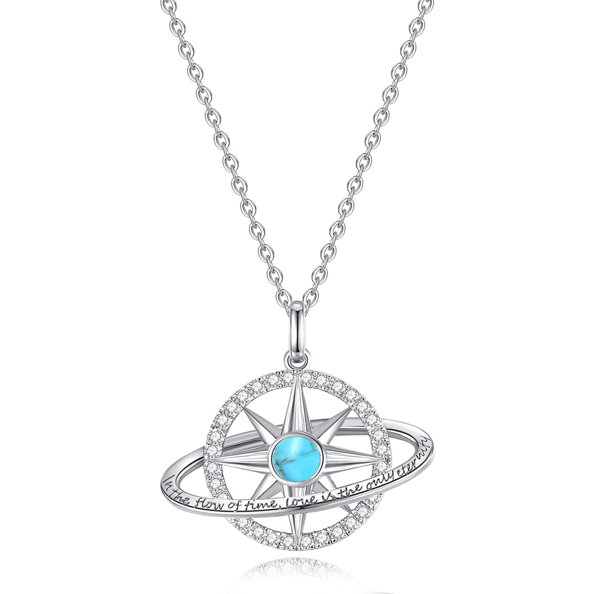 FANCIME "Stellar Promise" Turquoise December Birthstone Sterling Silver Necklace