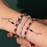 "Glamour Radiance" January Birthstone Fancy Cut Tennis Garnet Sterling Silver Bracelet