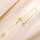 14K Solid Yellow Gold Sideways Cross Bracelet with Pear Link Adjustable Fine Jewelry