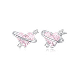 FANCIME "Sweetheart" Pink Planet Sterling Silver Stud Earrings